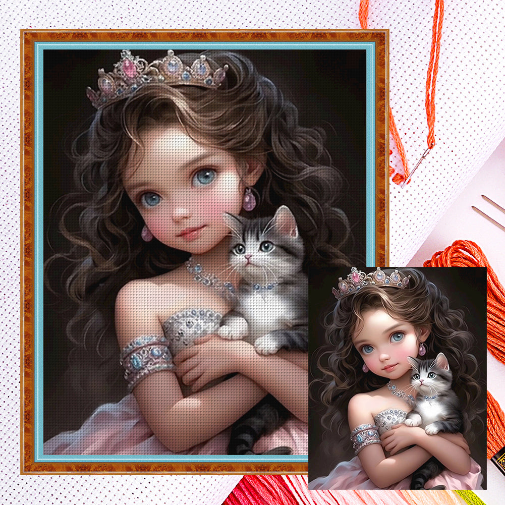 Little Princess And Kitten - 11CT Counted Cross Stitch 40*50CM