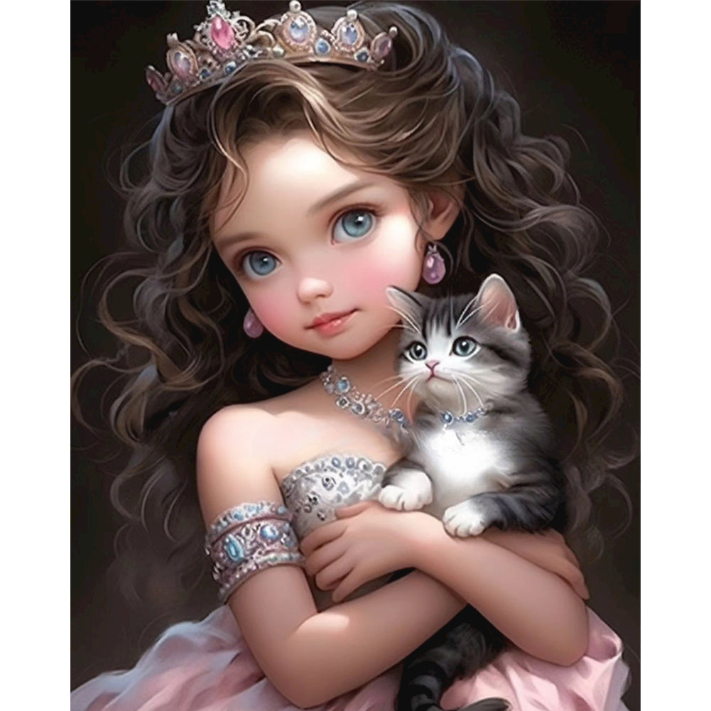 Little Princess And Kitten - 11CT Counted Cross Stitch 40*50CM