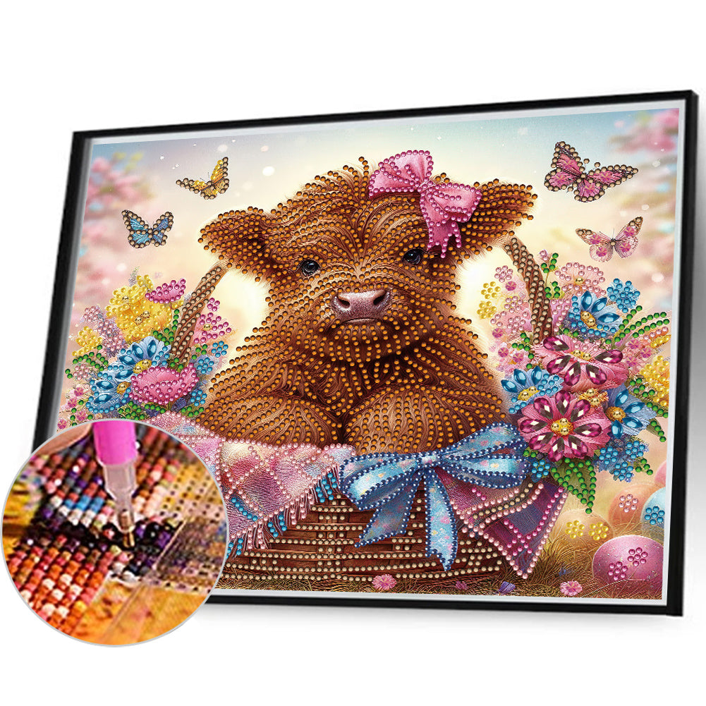 Highland Yak In Flower Basket - Special Shaped Drill Diamond Painting 35*30CM