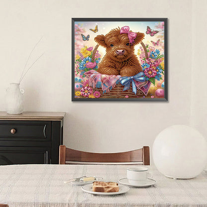 Highland Yak In Flower Basket - Special Shaped Drill Diamond Painting 35*30CM