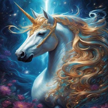 Unicorn In Flower - Full Round Drill Diamond Painting 30*40CM