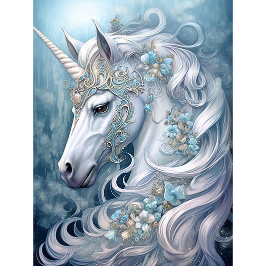 White Beautiful Unicorn - Full Round Drill Diamond Painting 30*40CM