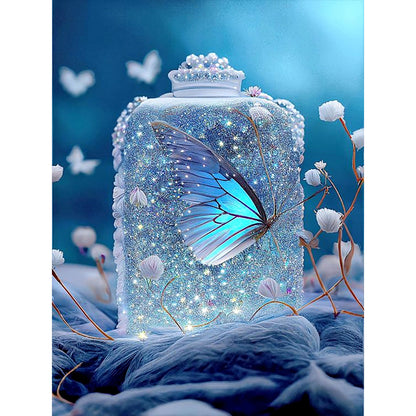 Blue Beautiful Butterfly In Jar - Full Round Drill Diamond Painting 30*40CM