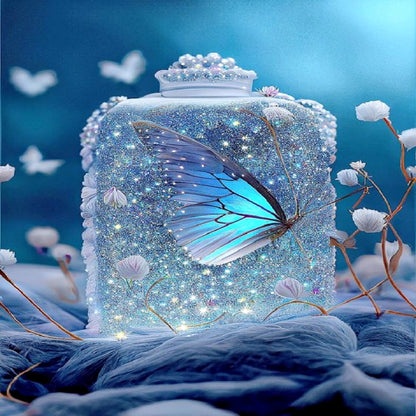 Blue Beautiful Butterfly In Jar - Full Round Drill Diamond Painting 30*40CM