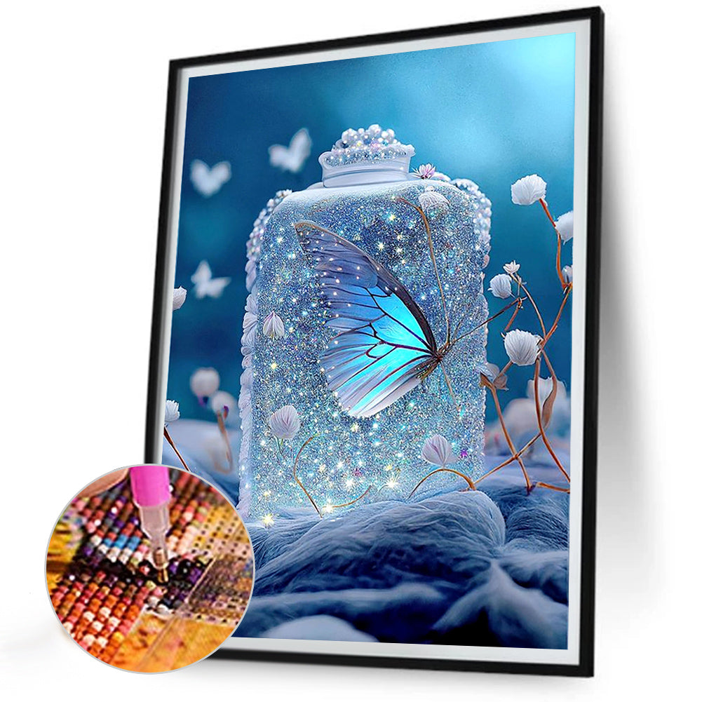 Blue Beautiful Butterfly In Jar - Full Round Drill Diamond Painting 30*40CM