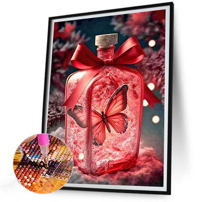 Beautiful Red Butterfly In Jar - Full Round Drill Diamond Painting 30*40CM