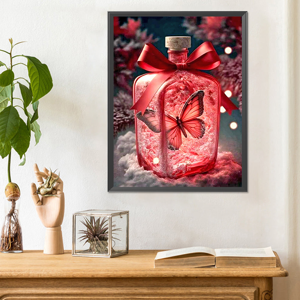 Beautiful Red Butterfly In Jar - Full Round Drill Diamond Painting 30*40CM