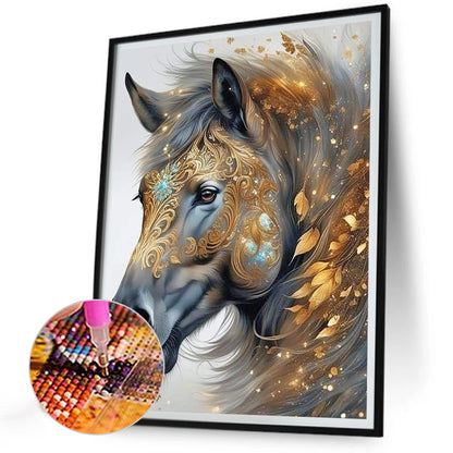 Horse Head And Fallen Leaves Among Mane - Full Round Drill Diamond Painting 30*40CM