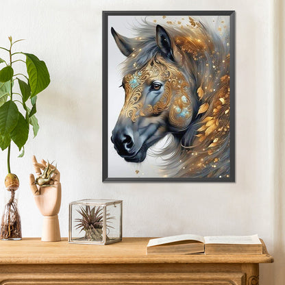 Horse Head And Fallen Leaves Among Mane - Full Round Drill Diamond Painting 30*40CM