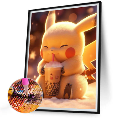 Pikachu Drinking Milk Tea - Full Round Drill Diamond Painting 30*40CM