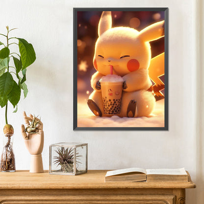 Pikachu Drinking Milk Tea - Full Round Drill Diamond Painting 30*40CM