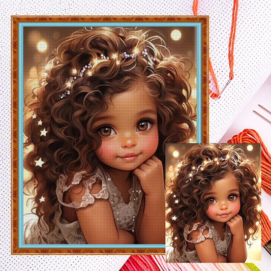 Curly Hair Little Girl - 11CT Counted Cross Stitch 40*50CM