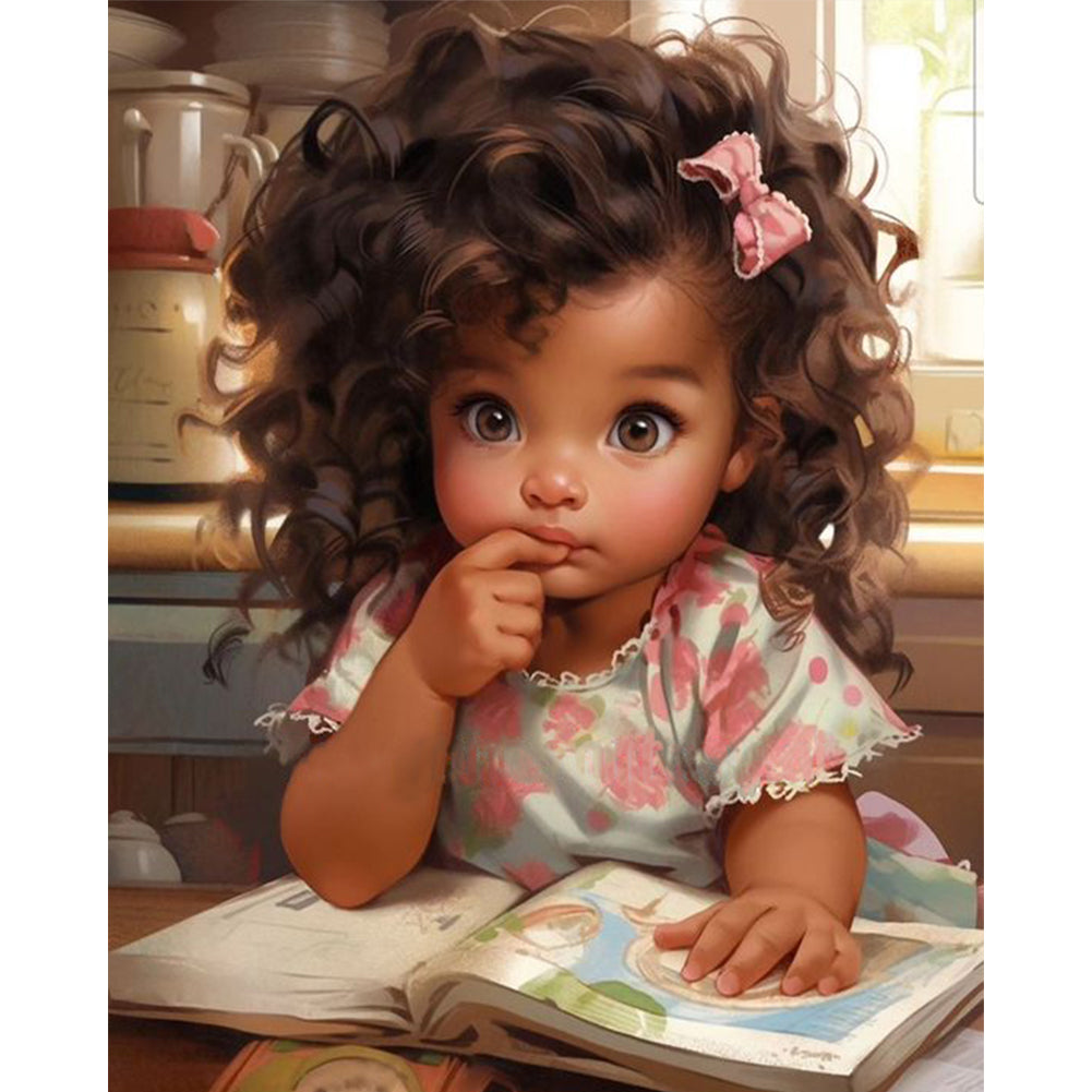 Curly Hair Little Girl - 11CT Counted Cross Stitch 40*50CM