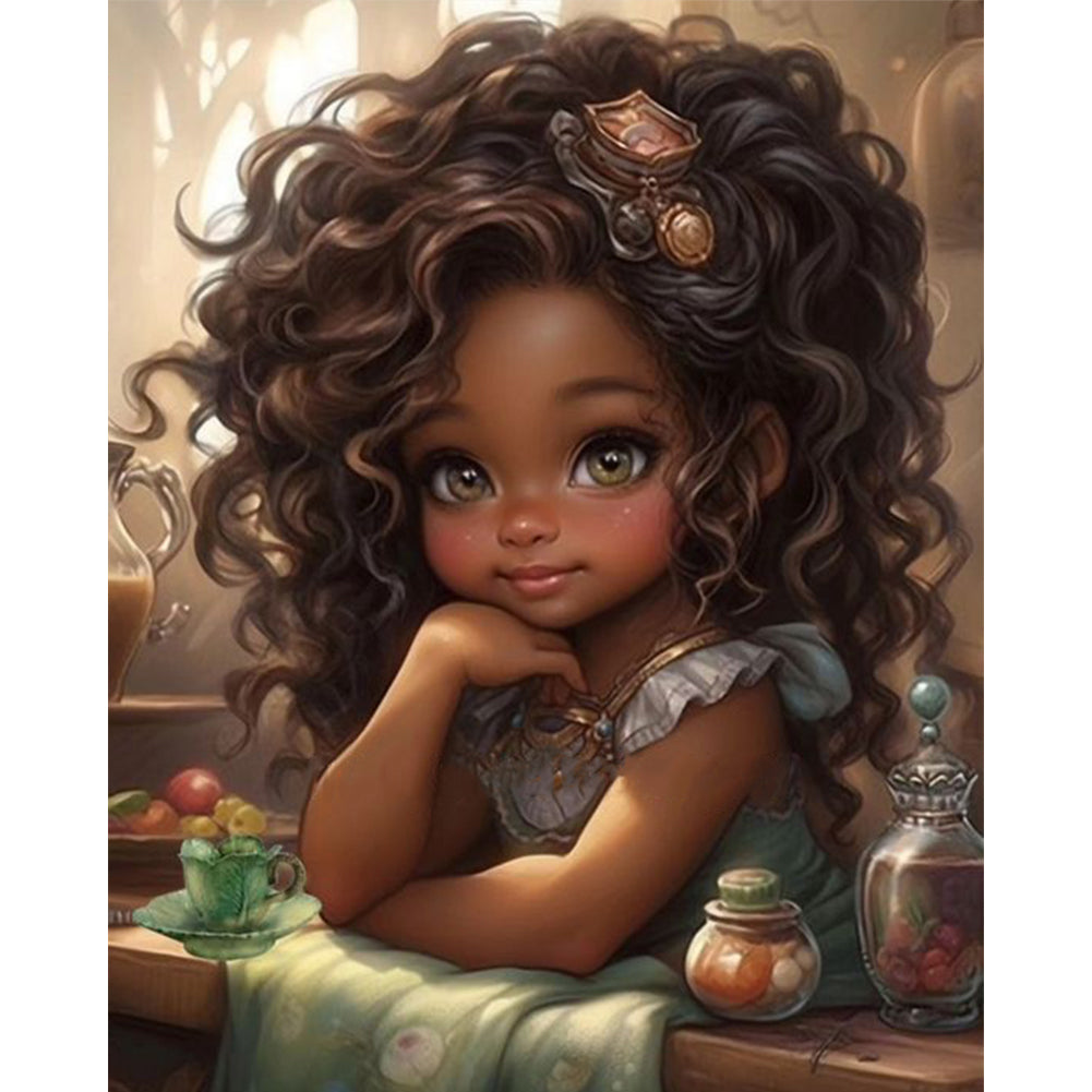 Curly Hair Little Girl - 11CT Counted Cross Stitch 40*50CM