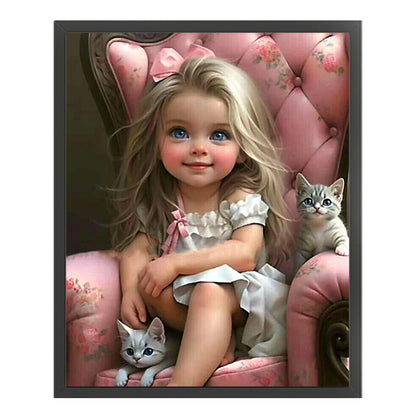 Little Girl And Kitten - 11CT Stamped Cross Stitch 40*50CM