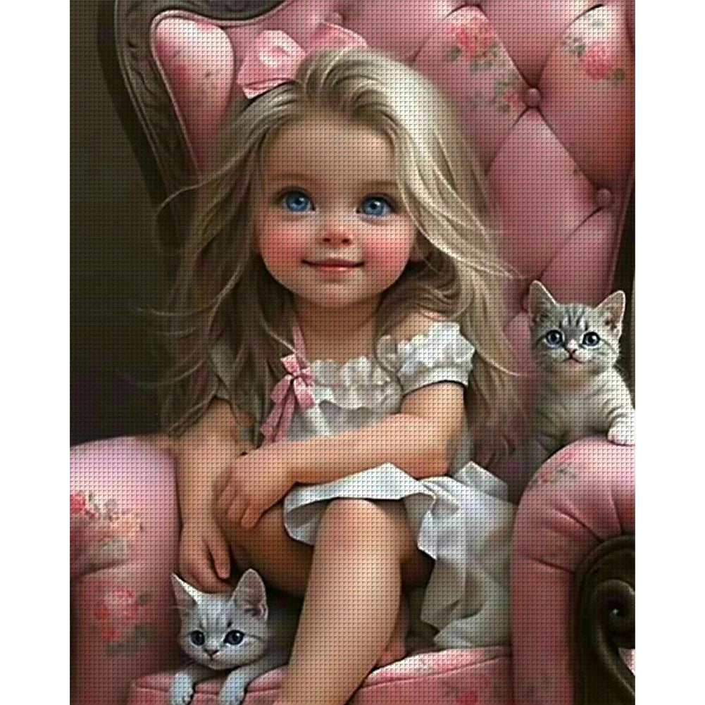 Little Girl And Kitten - 11CT Stamped Cross Stitch 40*50CM