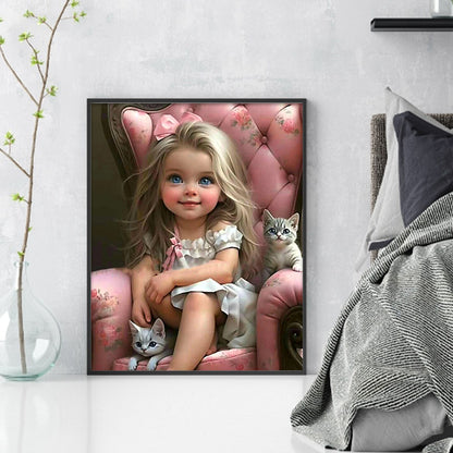 Little Girl And Kitten - 11CT Stamped Cross Stitch 40*50CM