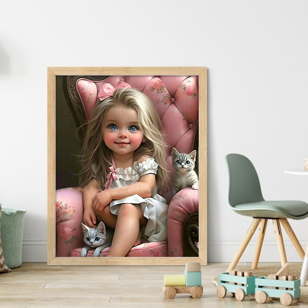 Little Girl And Kitten - 11CT Stamped Cross Stitch 40*50CM