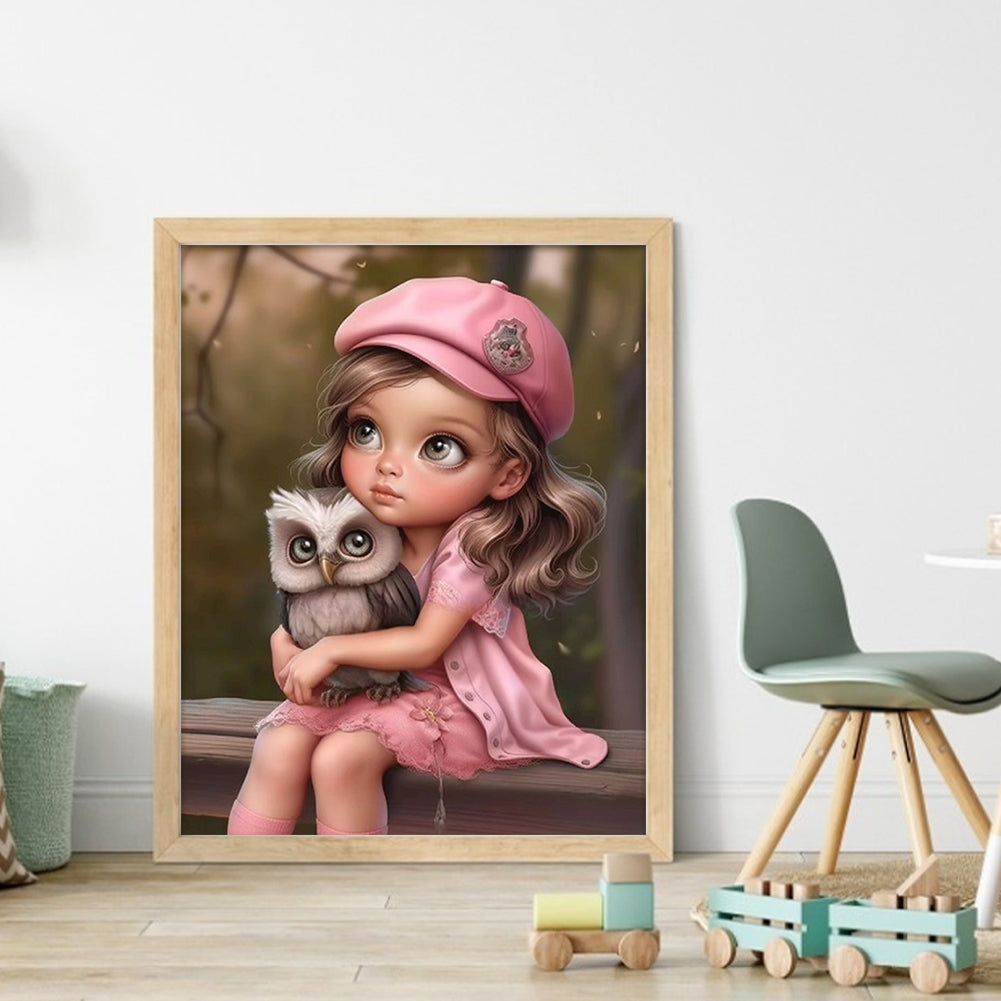 Little Girl And Owl - 11CT Stamped Cross Stitch 40*50CM