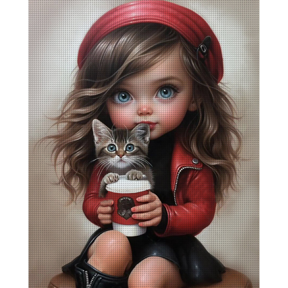 Little Girl And Kitten - 11CT Stamped Cross Stitch 40*50CM