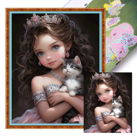 Little Princess And Kitten - 11CT Stamped Cross Stitch 40*50CM