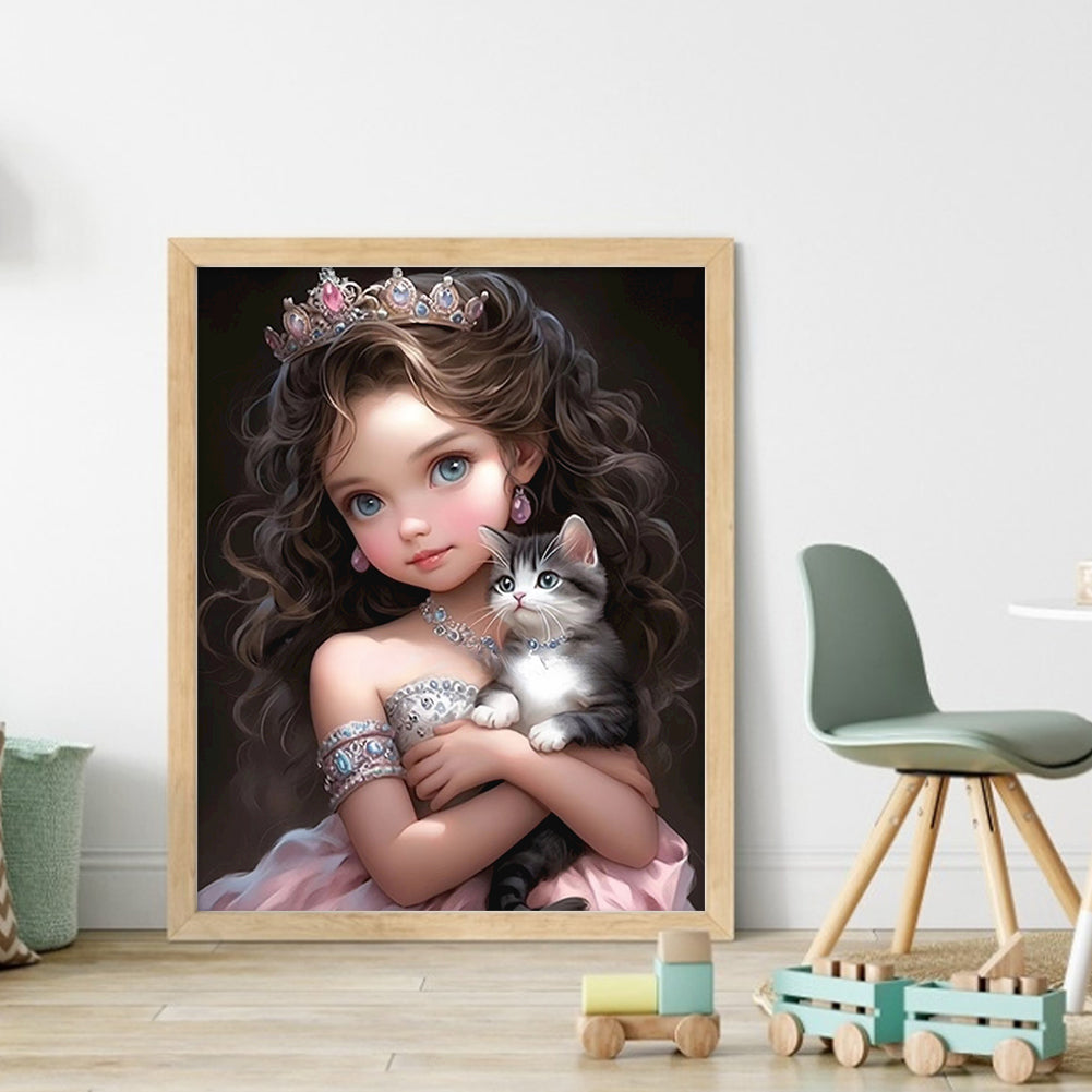 Little Princess And Kitten - 11CT Stamped Cross Stitch 40*50CM