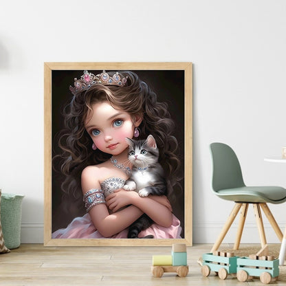 Little Princess And Kitten - 11CT Stamped Cross Stitch 40*50CM