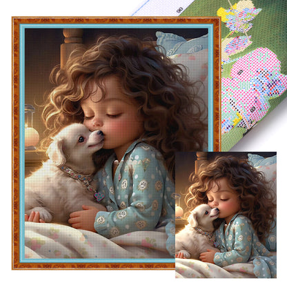 Little Girl And Puppy - 11CT Stamped Cross Stitch 40*50CM