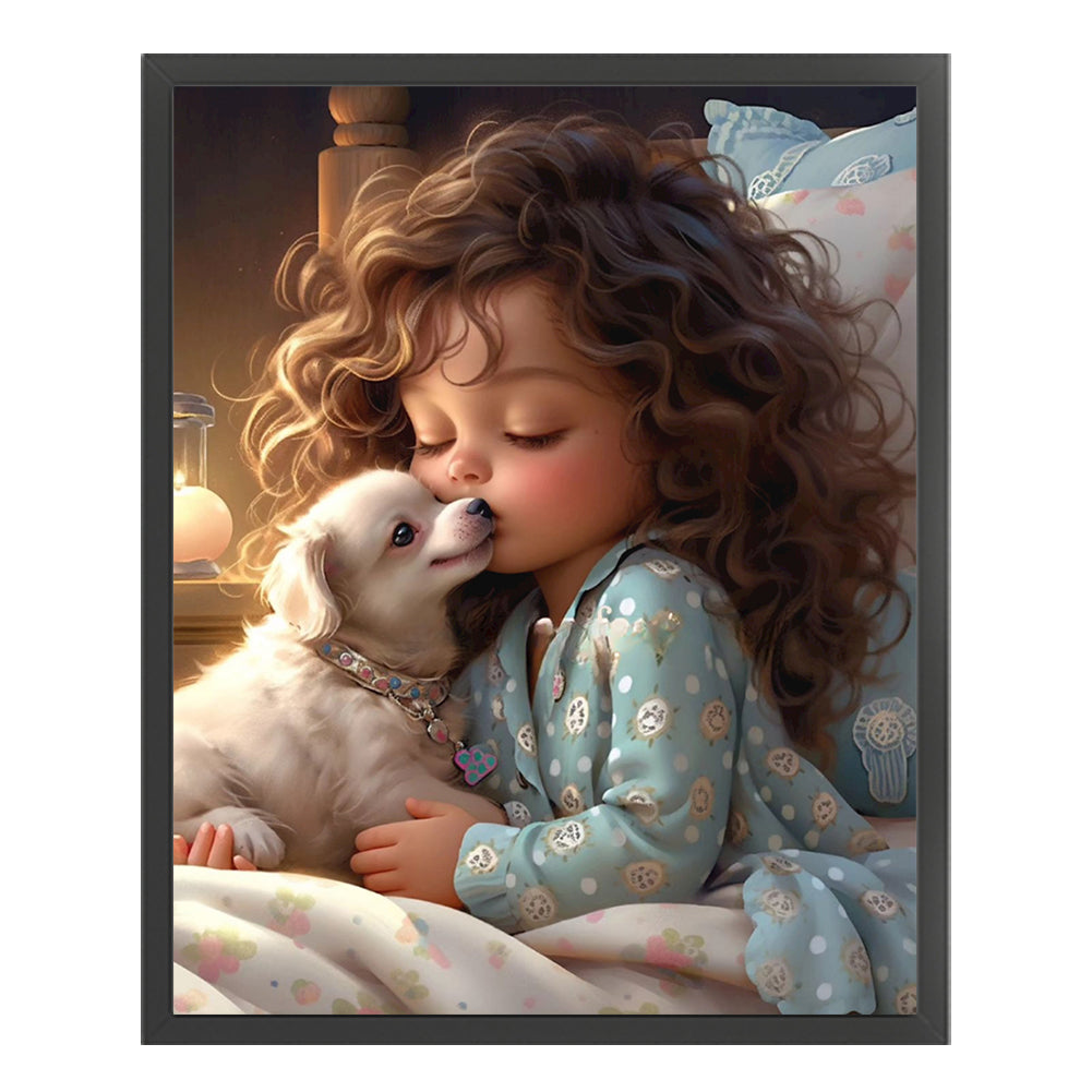 Little Girl And Puppy - 11CT Stamped Cross Stitch 40*50CM