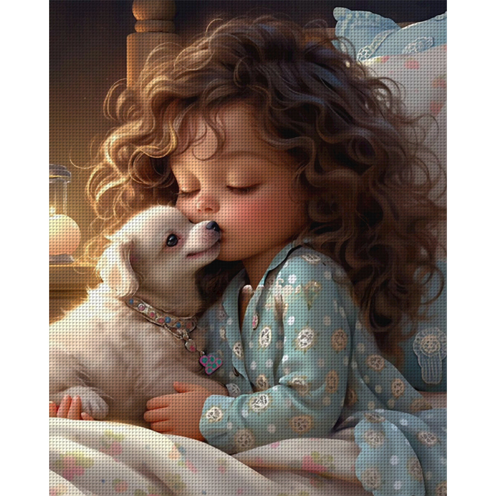 Little Girl And Puppy - 11CT Stamped Cross Stitch 40*50CM