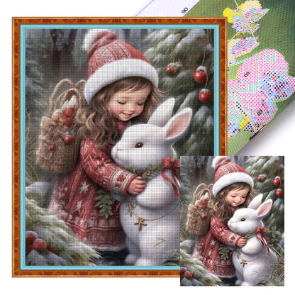 Little Girl And Rabbit - 11CT Stamped Cross Stitch 40*50CM