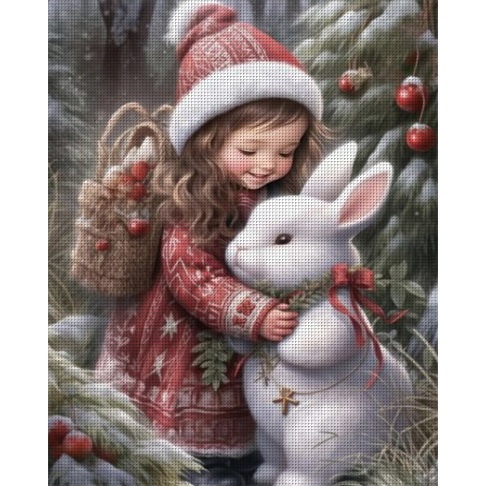 Little Girl And Rabbit - 11CT Stamped Cross Stitch 40*50CM