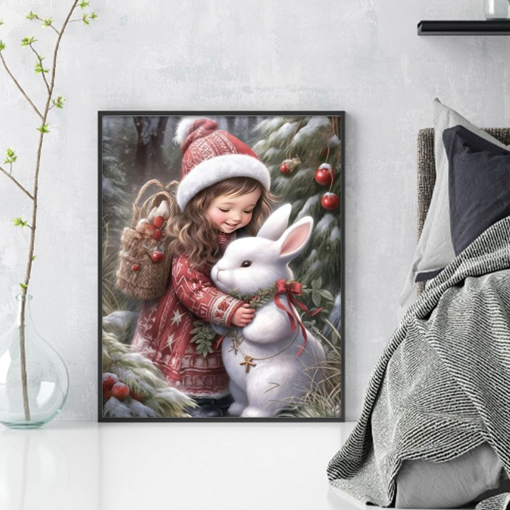 Little Girl And Rabbit - 11CT Stamped Cross Stitch 40*50CM