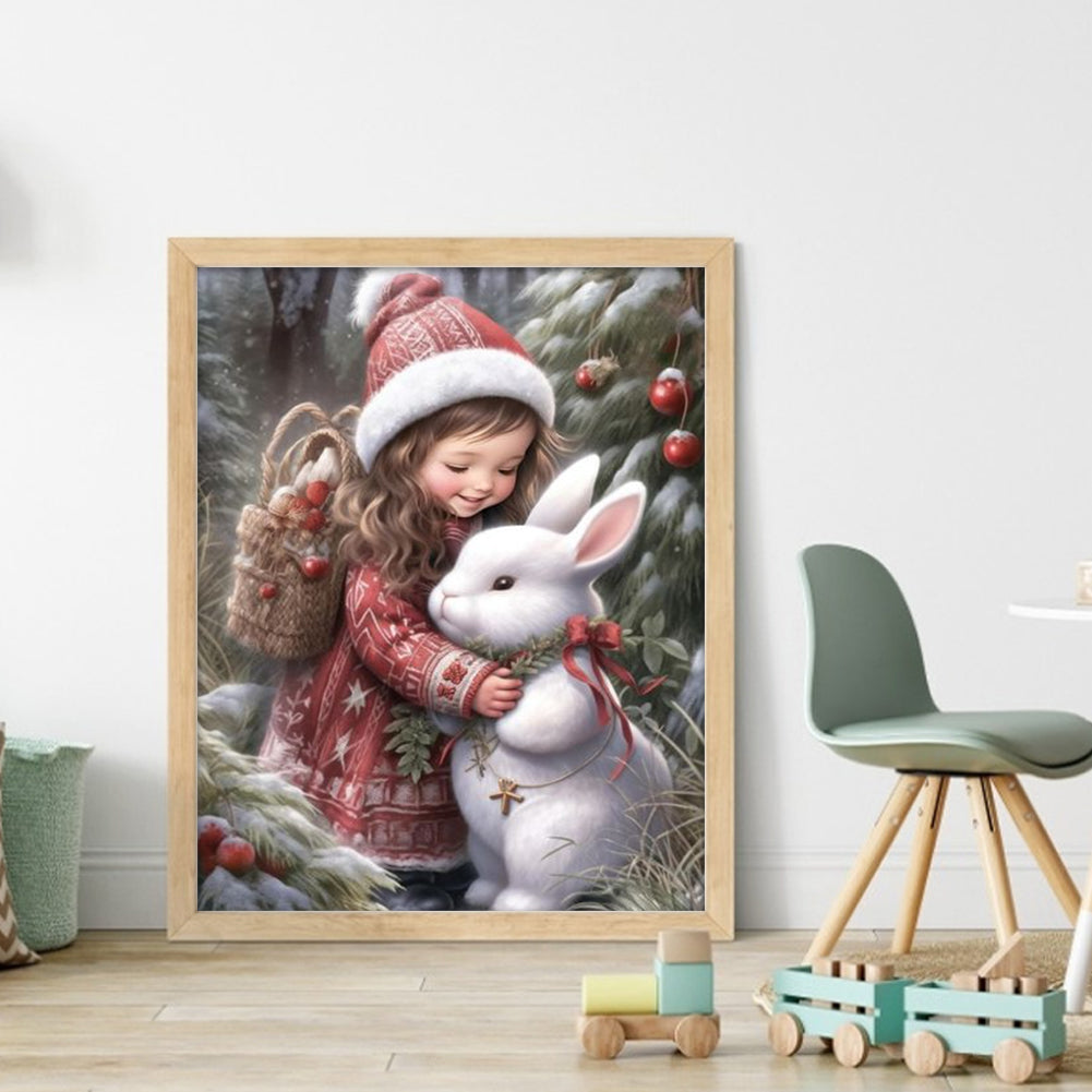 Little Girl And Rabbit - 11CT Stamped Cross Stitch 40*50CM