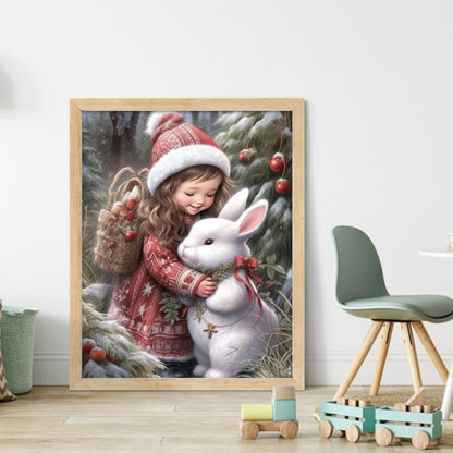 Little Girl And Rabbit - 11CT Stamped Cross Stitch 40*50CM