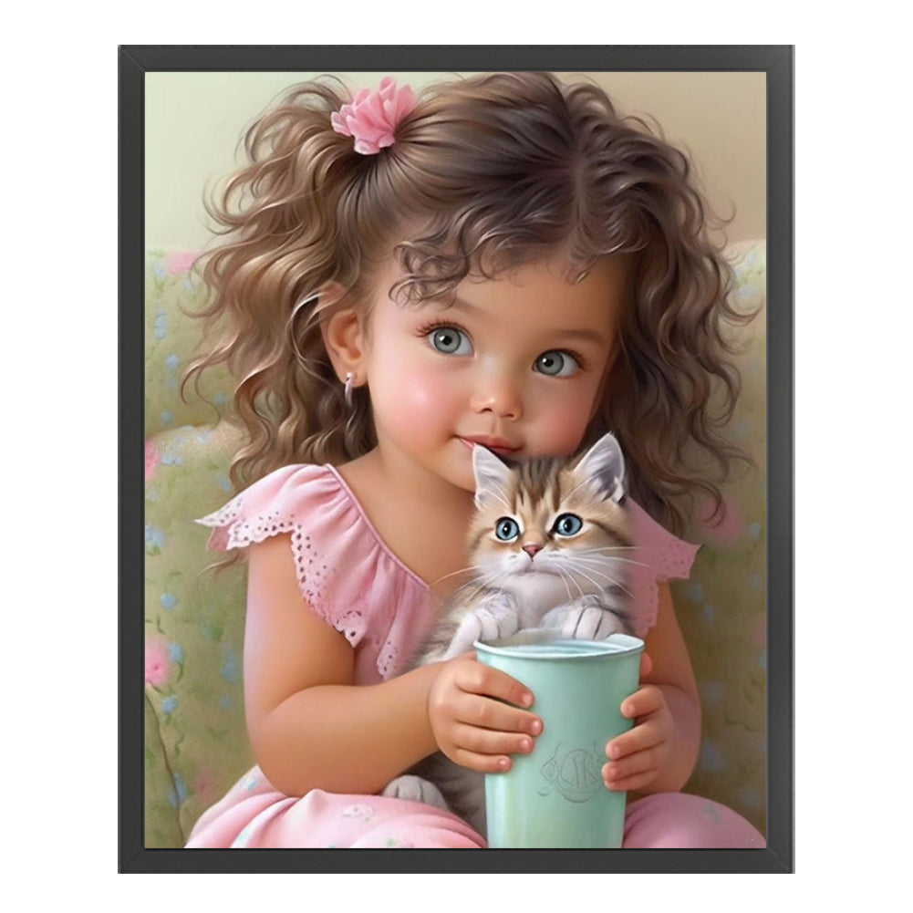 Little Girl And Kitten - 11CT Stamped Cross Stitch 40*50CM