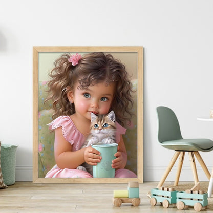 Little Girl And Kitten - 11CT Stamped Cross Stitch 40*50CM