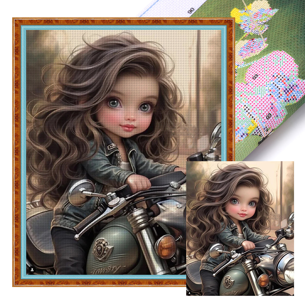 Motorcycle Girl - 11CT Stamped Cross Stitch 40*50CM