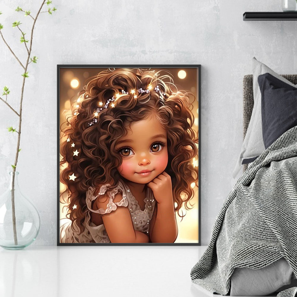 Curly Hair Girl - 11CT Stamped Cross Stitch 40*50CM