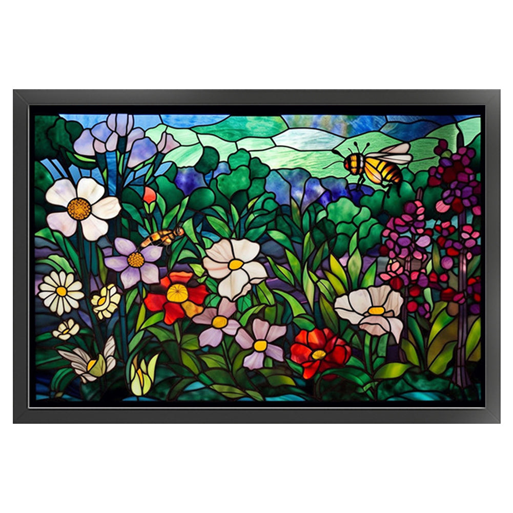 Glass Painting-Flowers - 11CT Stamped Cross Stitch 60*40CM