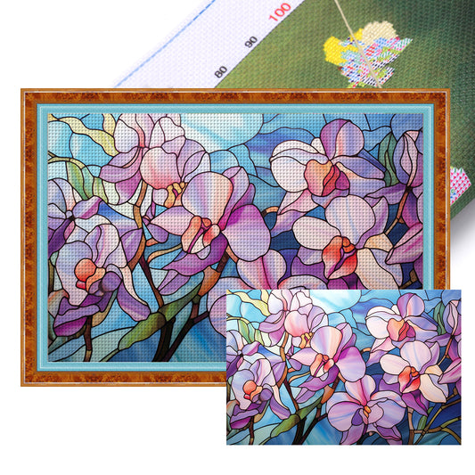 Glass Painting-Phalaenopsis - 11CT Stamped Cross Stitch 60*40CM