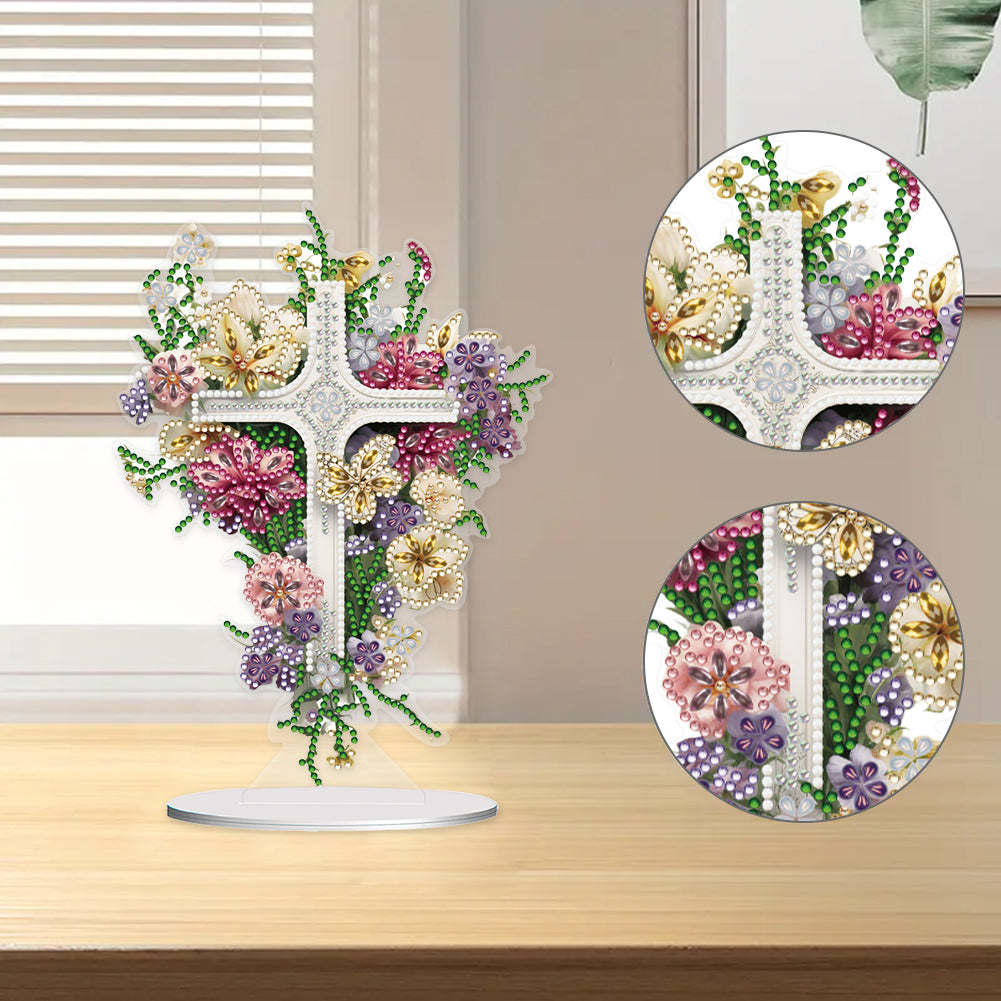 Special Shaped Flower Cross Desktop Diamond Art Kits Bedroom Table Decoration