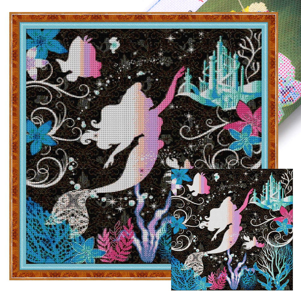 Silhouette-Princess Ariel - 11CT Stamped Cross Stitch 40*40CM