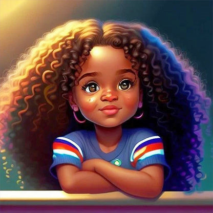 African Curly Hair Little Girl - 11CT Stamped Cross Stitch 40*40CM