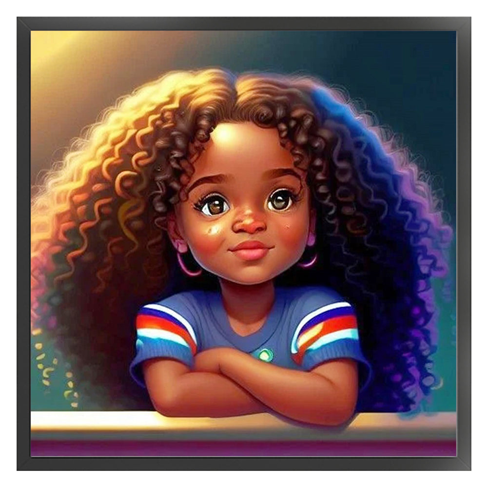 African Curly Hair Little Girl - 11CT Stamped Cross Stitch 40*40CM