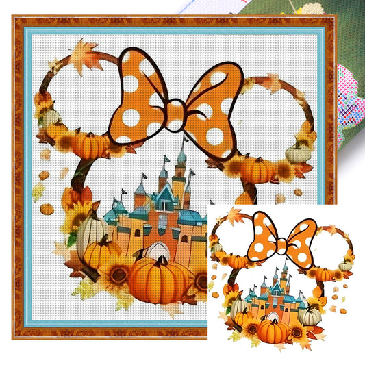 Orange Mickey Head Castle - 11CT Stamped Cross Stitch 40*40CM