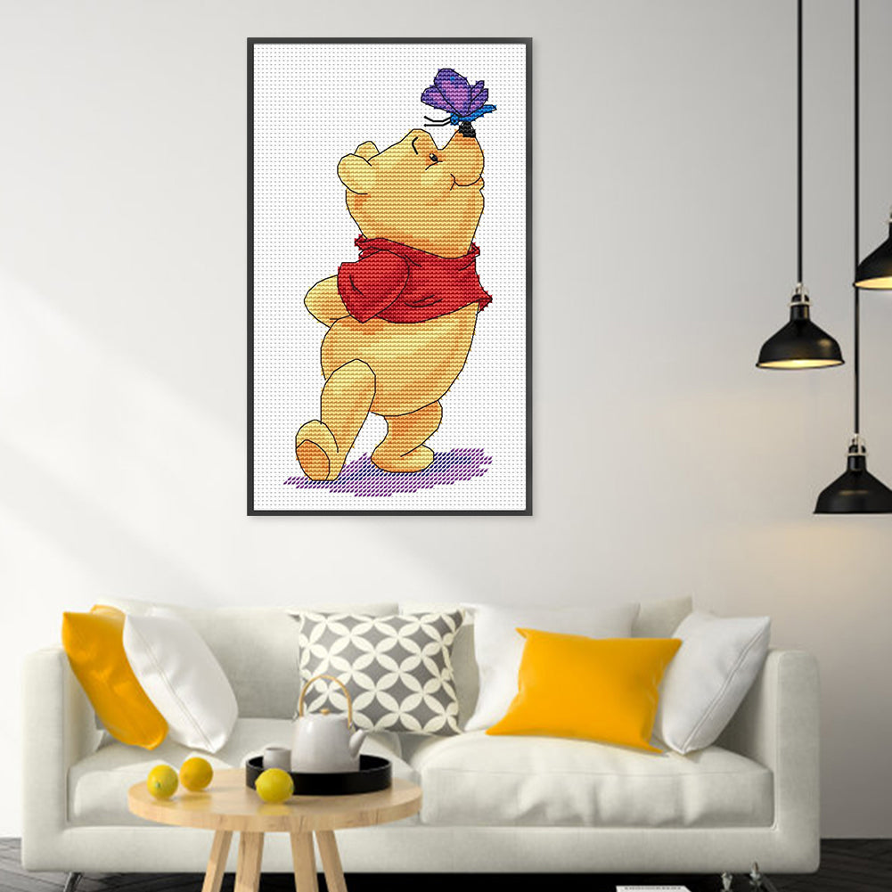 Winnie The Pooh Playing With Butterflies - 11CT Stamped Cross Stitch 30*53CM