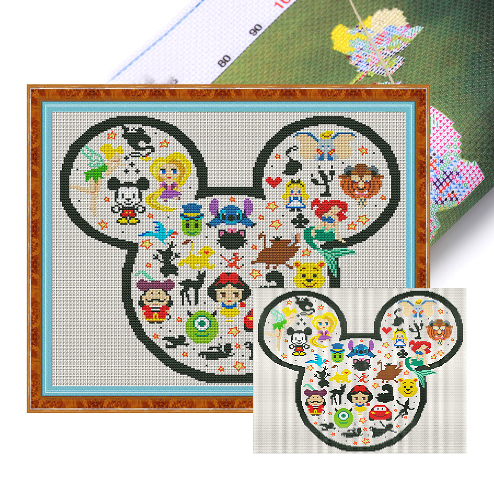 Mickey Head And Disney Characters - 11CT Stamped Cross Stitch 50*40CM