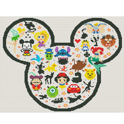 Mickey Head And Disney Characters - 11CT Stamped Cross Stitch 50*40CM