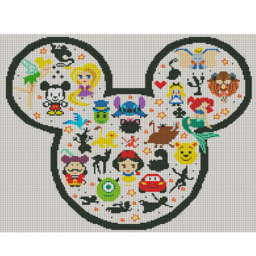 Mickey Head And Disney Characters - 11CT Stamped Cross Stitch 50*40CM